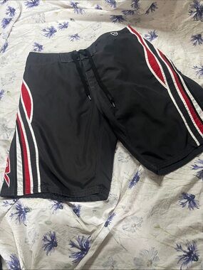 Rusty Black Red White Stripe Board Shorts Swim Trunks Size 36